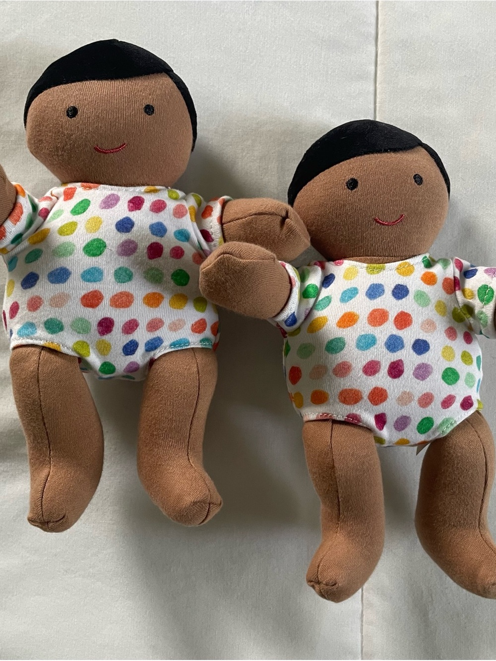 LOVEVERY Pair of Plush Brown Skin Baby Doll with Multicolor Polka Dot Outfit